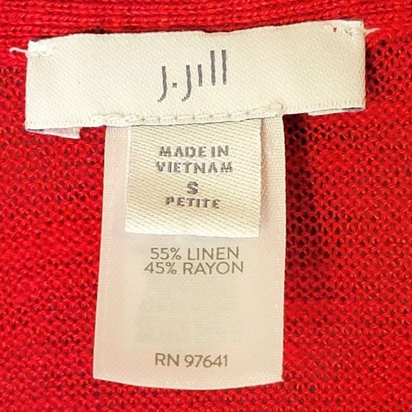 J Jill Linen Blend Tunic Top Womens S Petite Red Short Sleeve Vneck Button Front - Picture 8 of 10